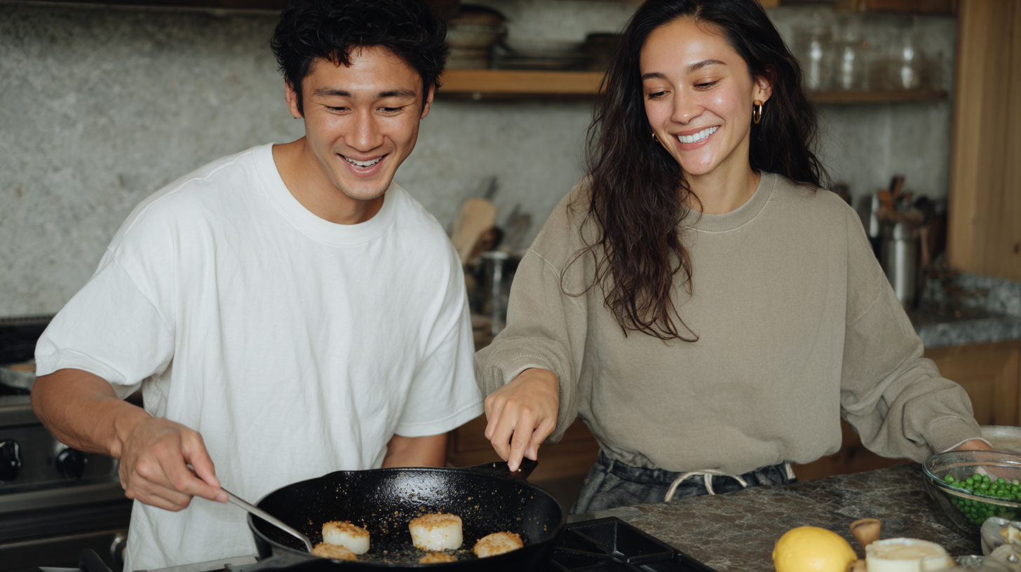 Couple cooking together